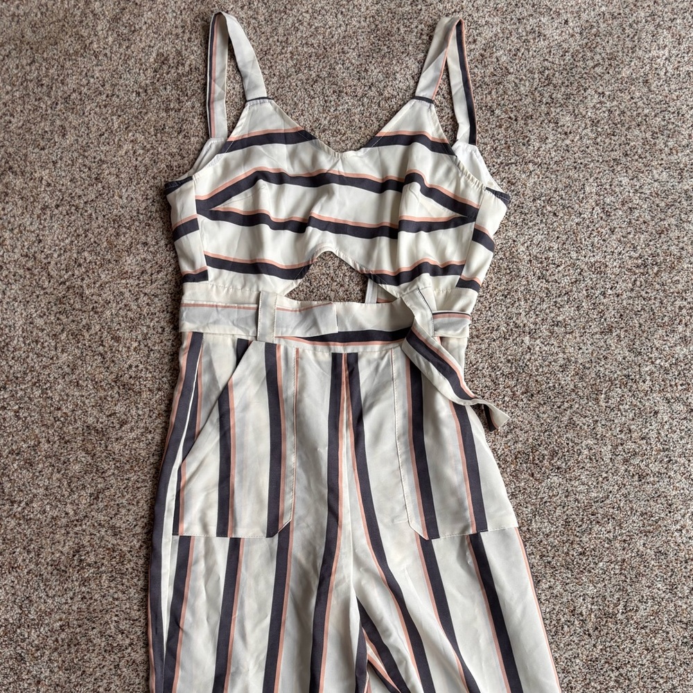 Elegant Striped Jumpsuit in Cream and Black